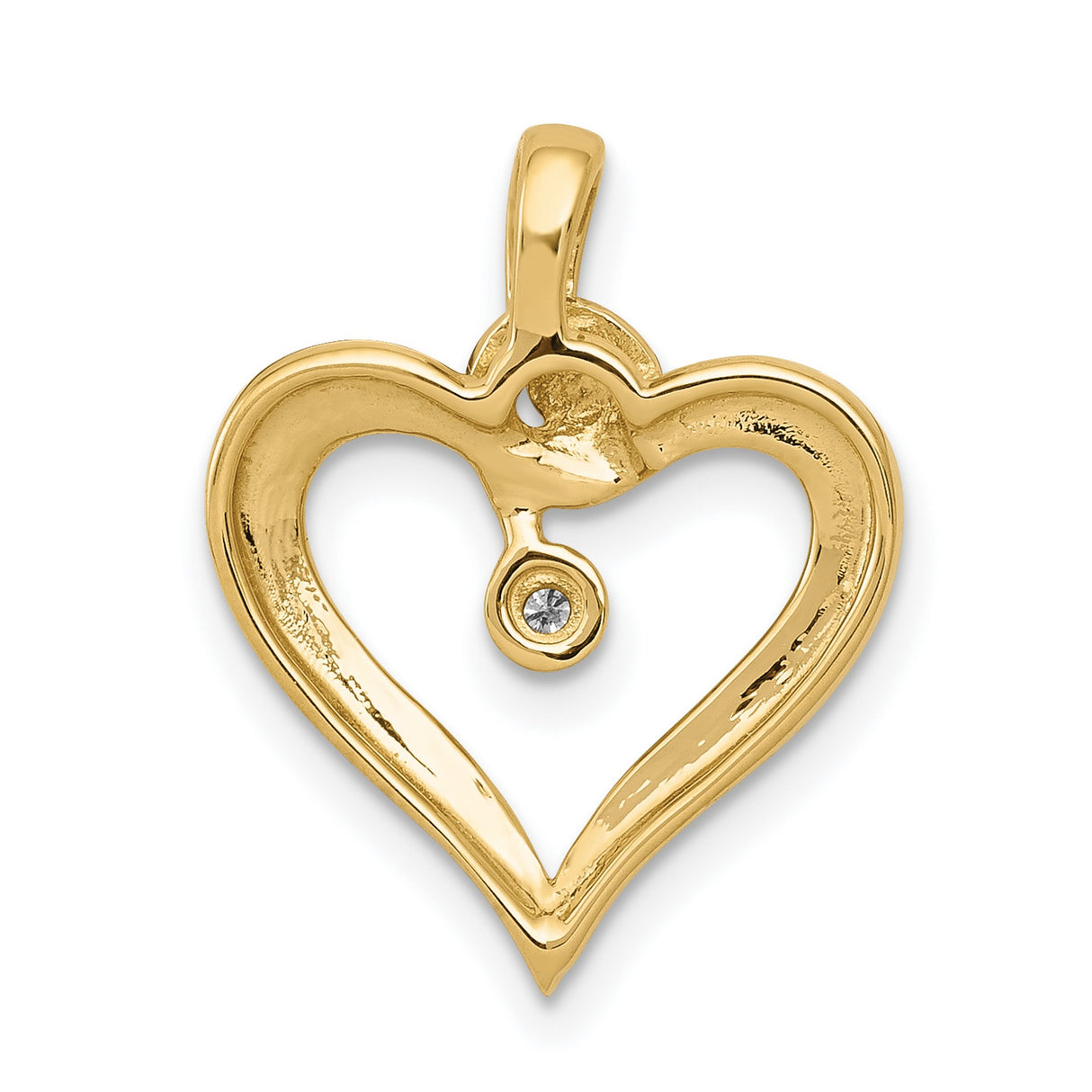 14k Yellow Gold Heart Pendant with Dangling Diamond Accent, Romantic Jewelry for Women