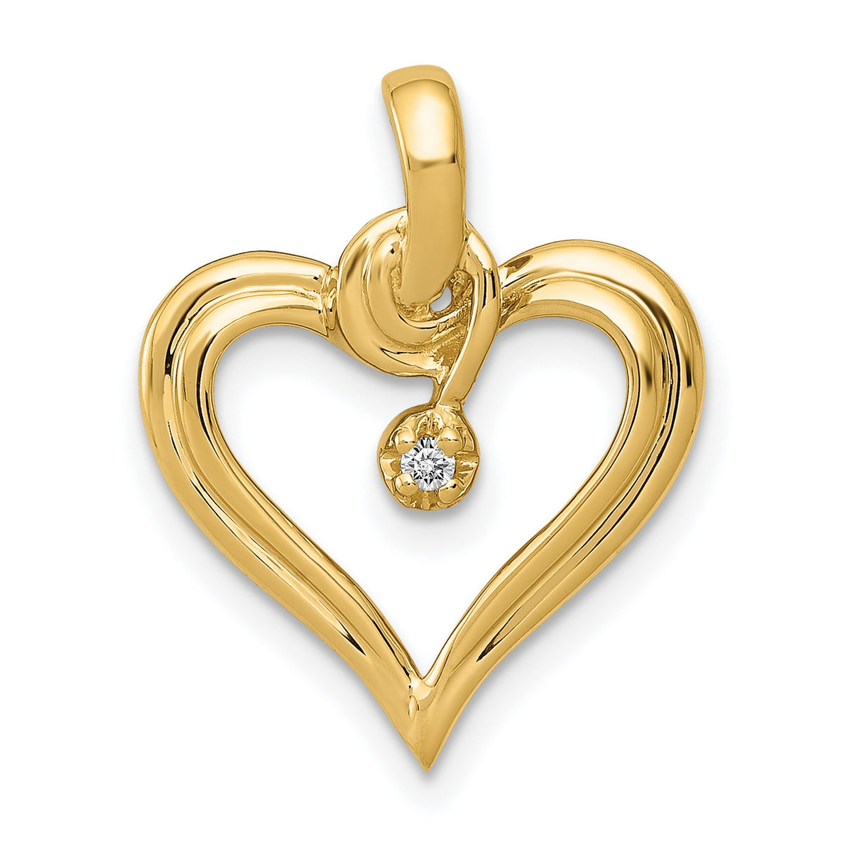 14k Yellow Gold Heart Pendant with Dangling Diamond Accent, Romantic Jewelry for Women