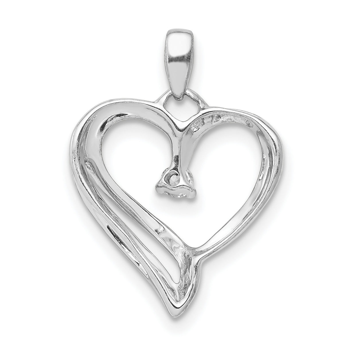 14k White Gold Open Heart Pendant with Diamond Accent for Women