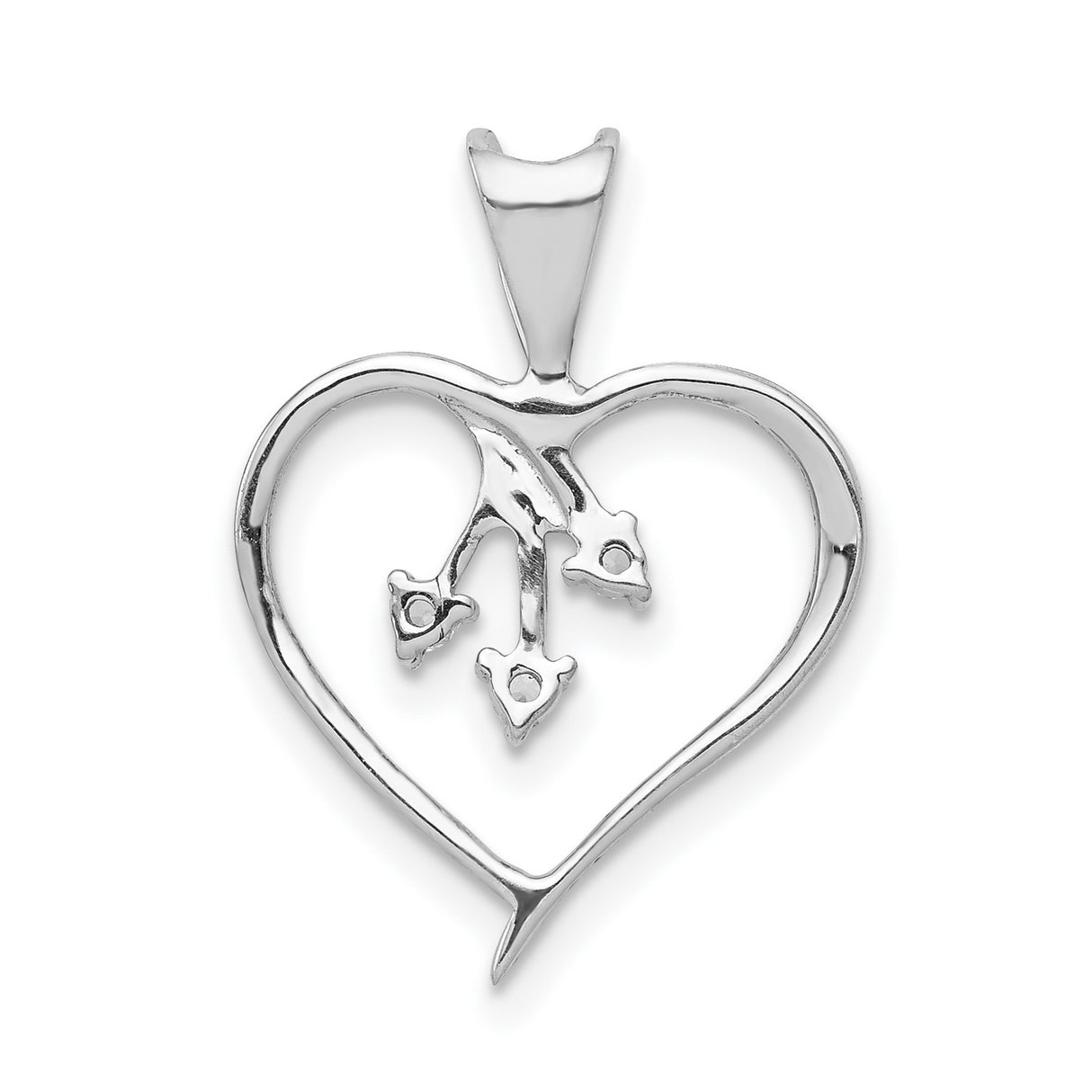 14k White Gold Heart Pendant with Diamond Accents, Tree Design, Symbolizing Love and Family