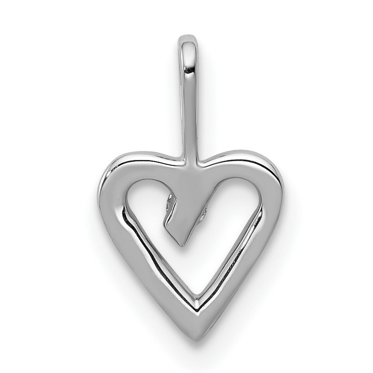 14k White Gold Open Heart Pendant with Diamond Accent, Minimalist Romantic Jewelry for Women