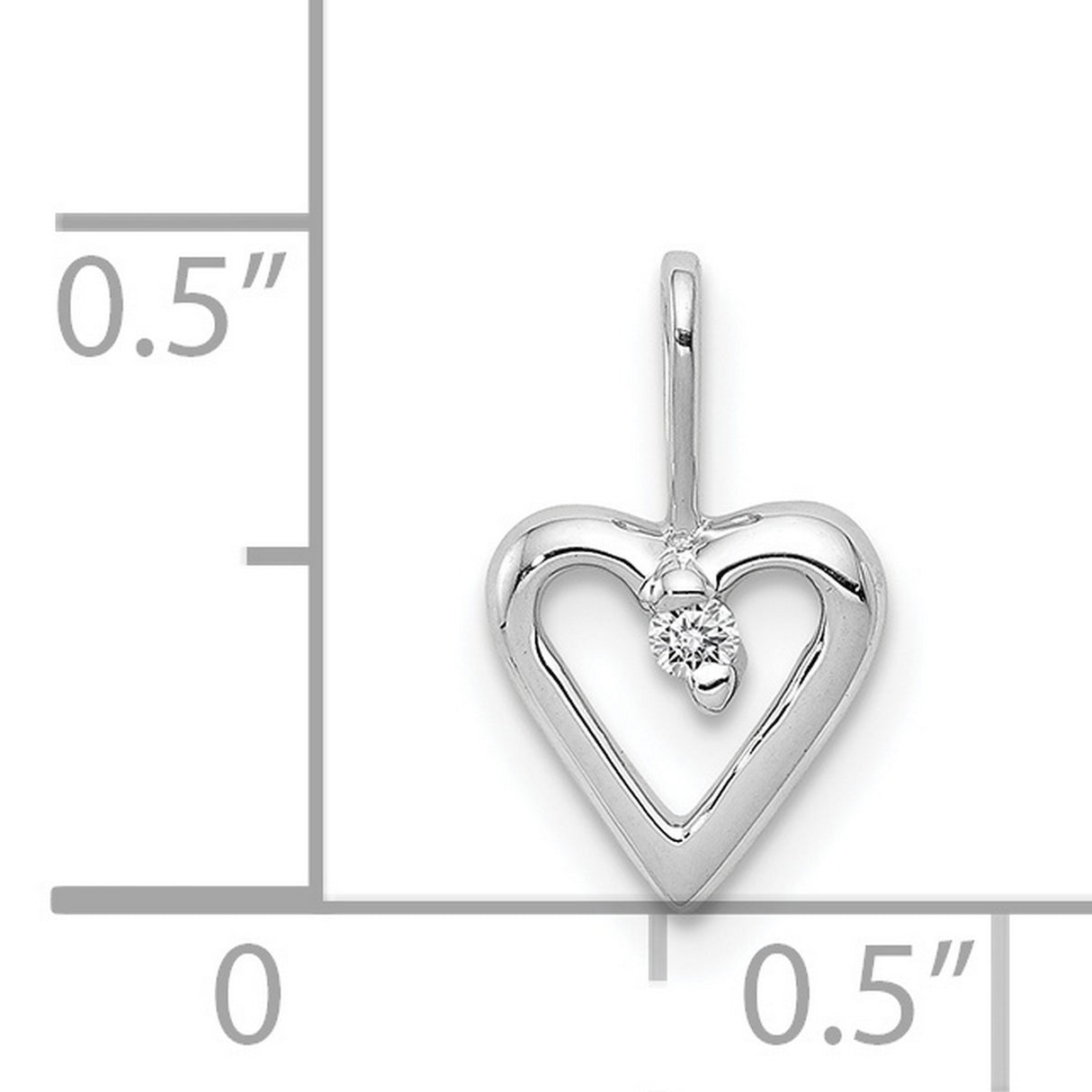14k White Gold Open Heart Pendant with Diamond Accent, Minimalist Romantic Jewelry for Women