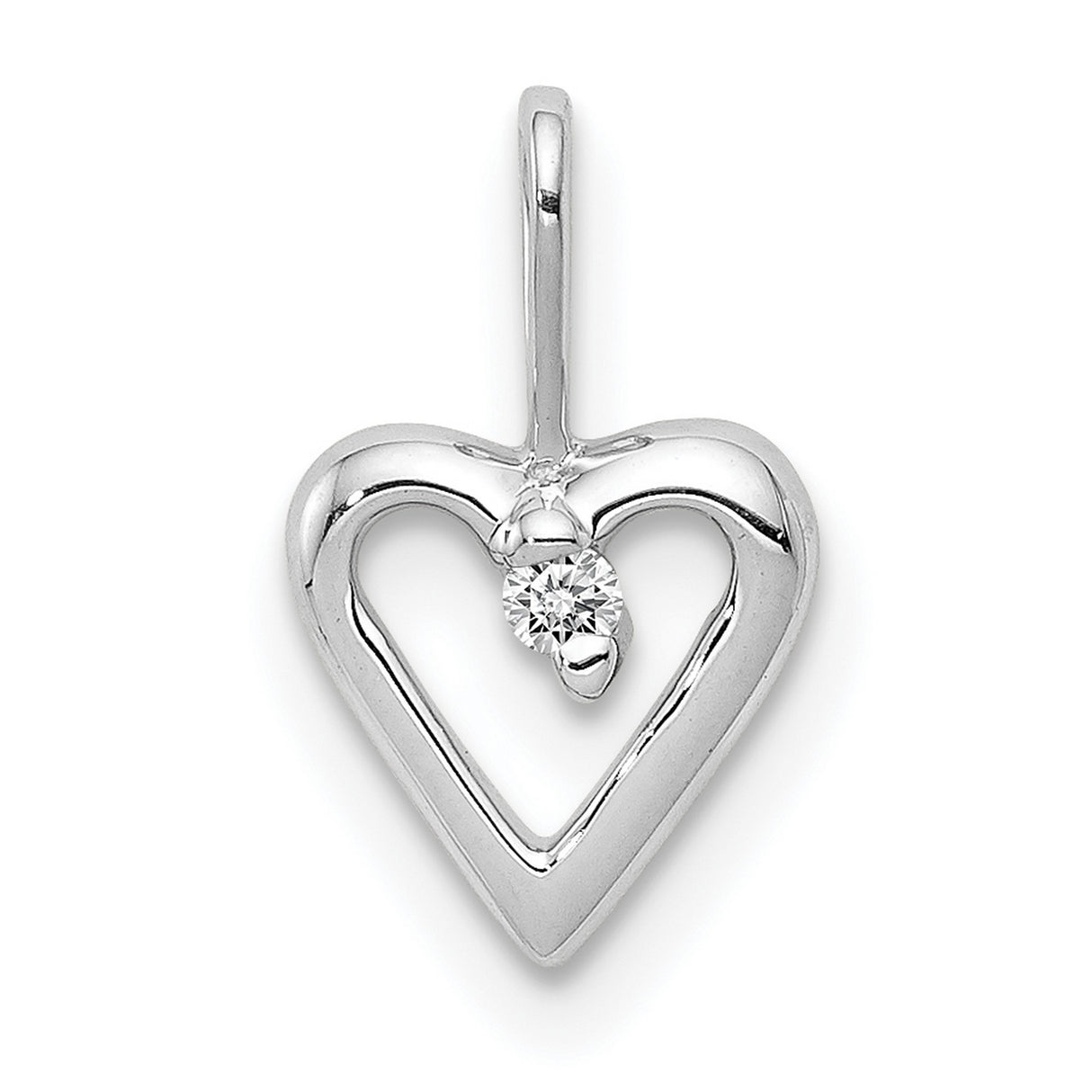 14k White Gold Open Heart Pendant with Diamond Accent, Minimalist Romantic Jewelry for Women