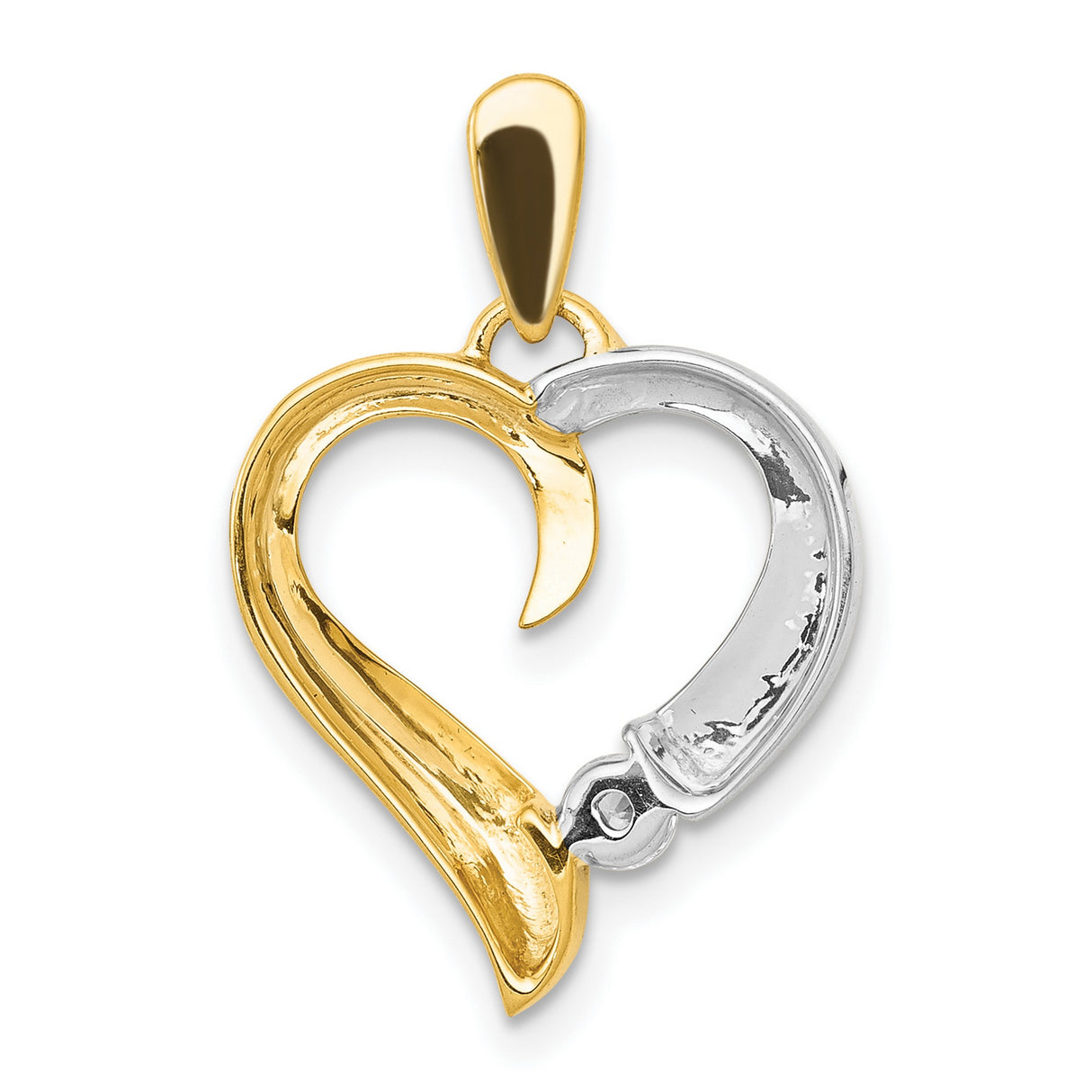 14k Two-Tone Gold Heart Pendant with Diamond Accent, Split Yellow and White Gold Design