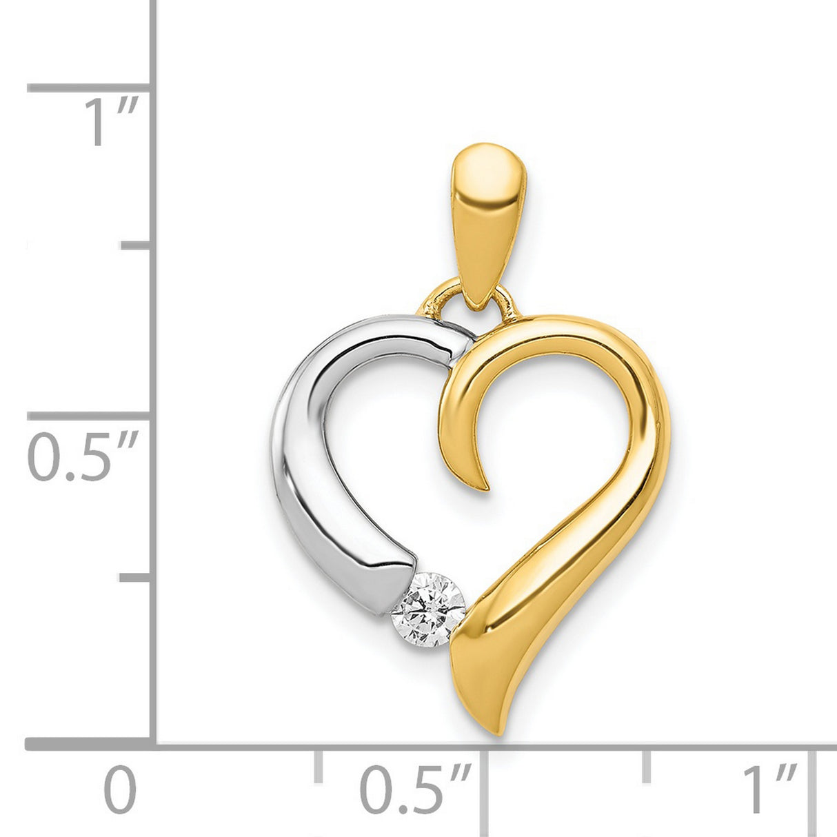 14k Two-Tone Gold Heart Pendant with Diamond Accent, Split Yellow and White Gold Design