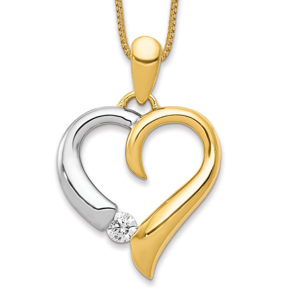 14k Two-Tone Gold Heart Pendant with Diamond Accent, Split Yellow and White Gold Design