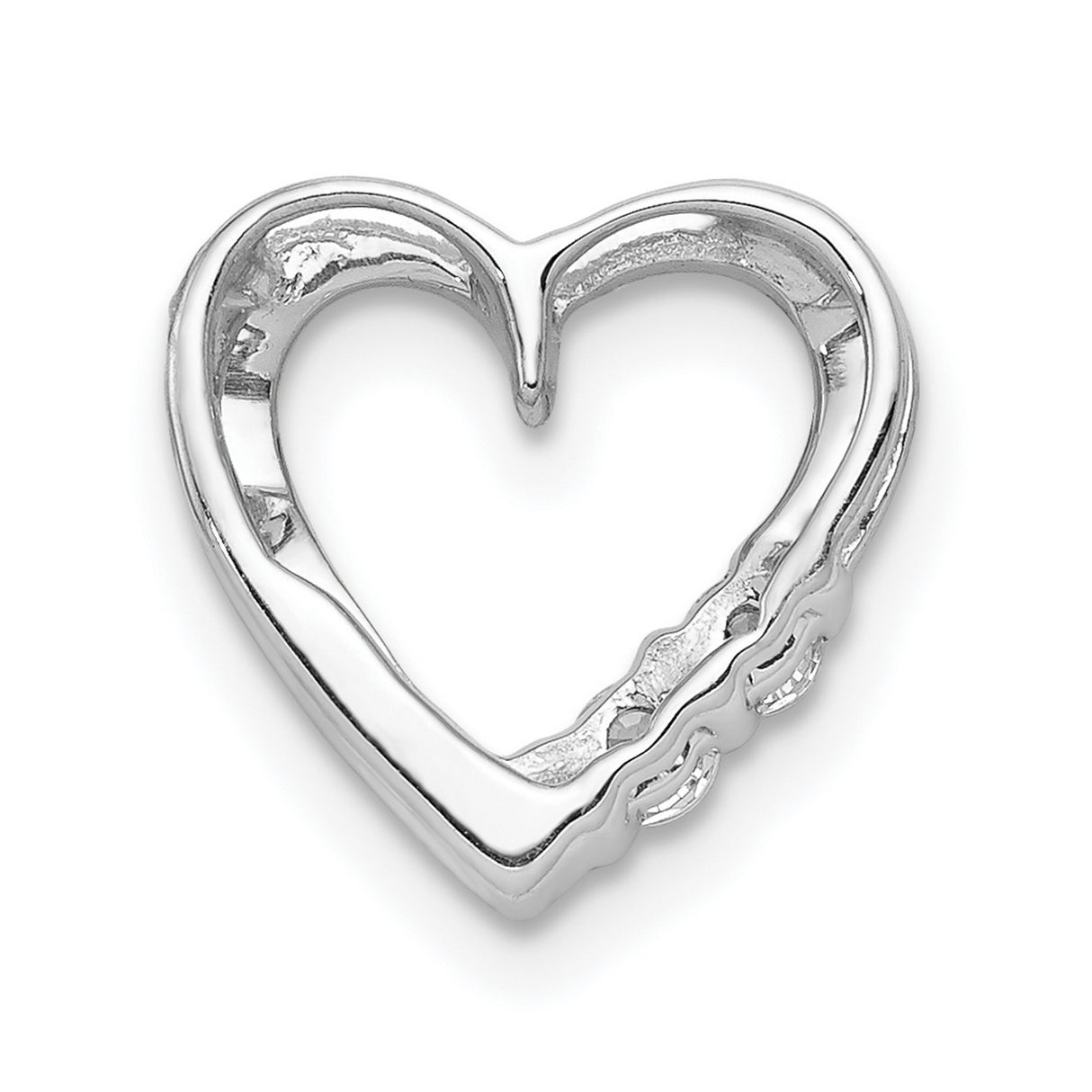 14k White Gold Heart Pendant with Two Round Diamonds, Open Heart Jewelry for Women