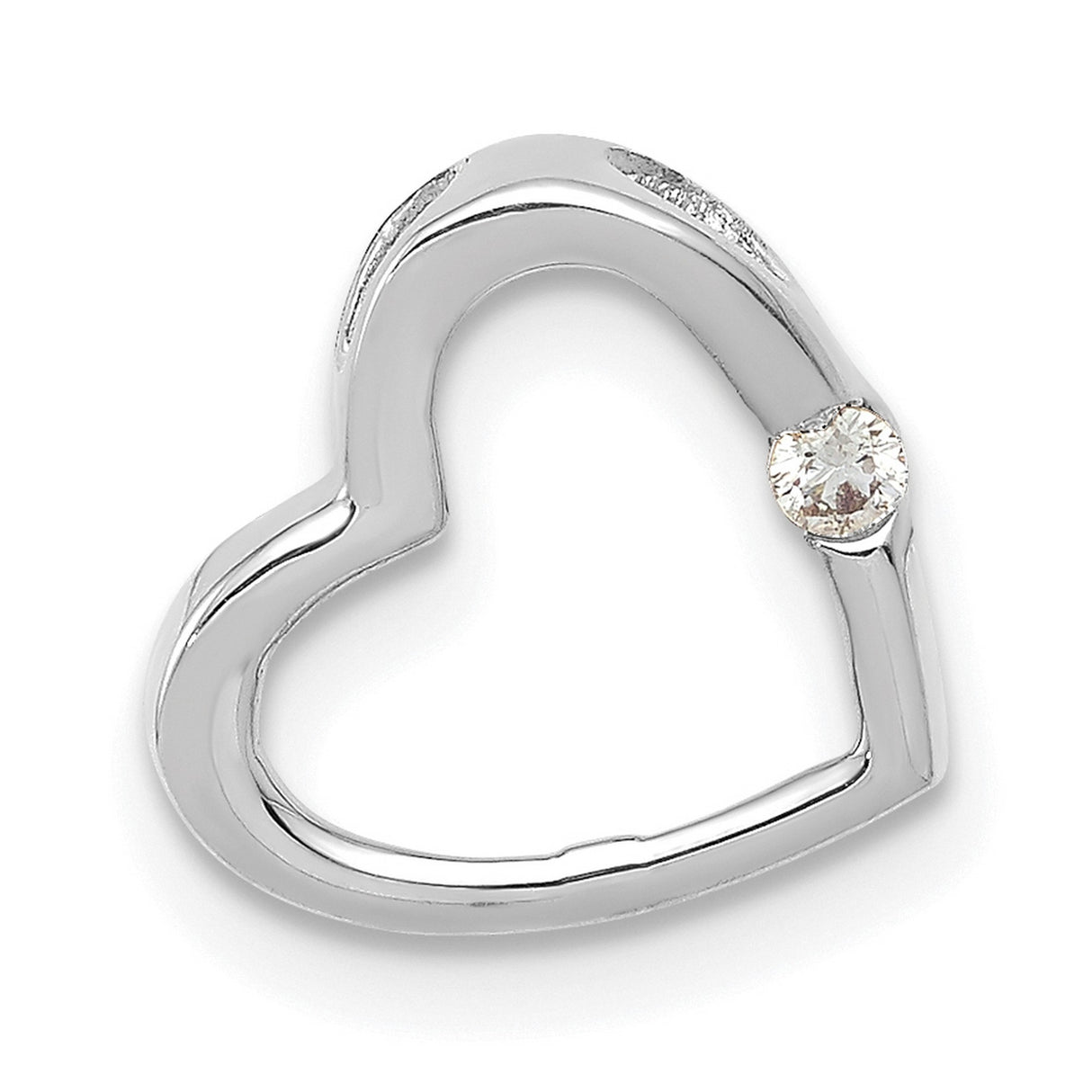 10k White Gold Heart Pendant with Diamond Accent, Open Heart Design for Women