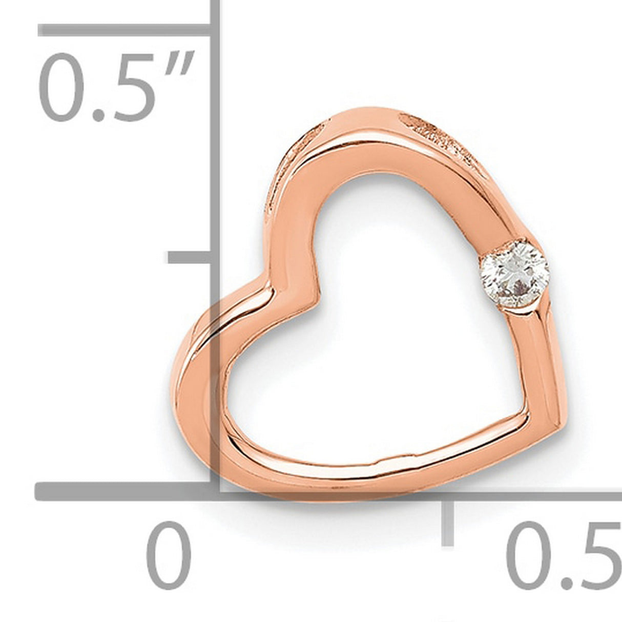 AA Diamond Heart Chain Slide Charm Pendant in Real 14k Rose Gold