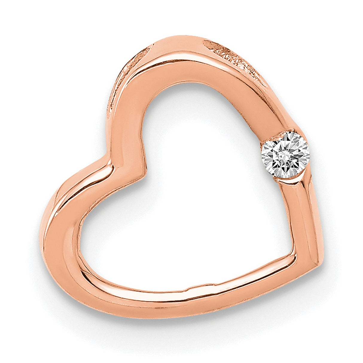 AA Diamond Heart Chain Slide Charm Pendant in Real 14k Rose Gold