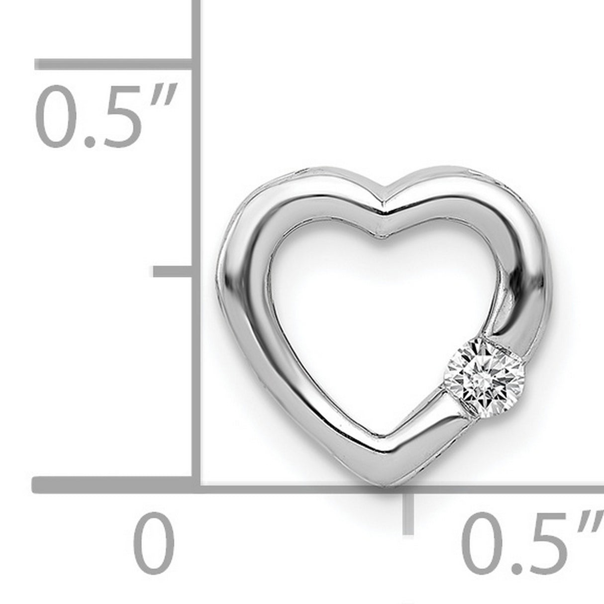 14k White Gold Heart Pendant with Round Diamond Accent, Open Heart Minimalist Design