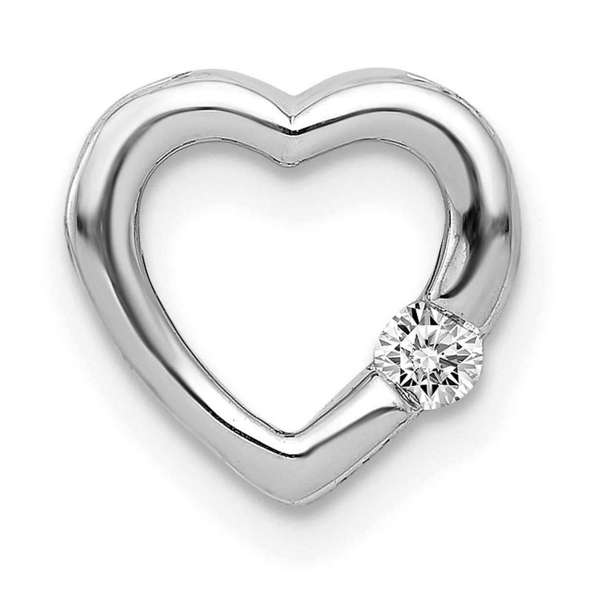 14k White Gold Heart Pendant with Round Diamond Accent, Open Heart Minimalist Design