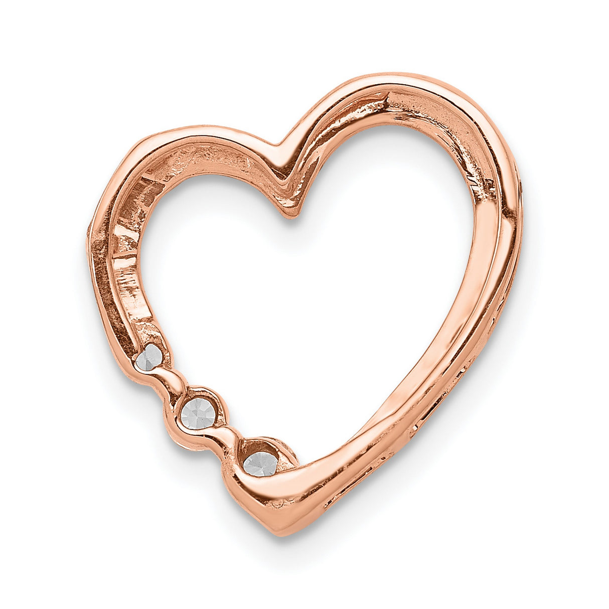 14k Rose Gold Open Heart Pendant with Diamonds, Romantic Sliding Charm for Women