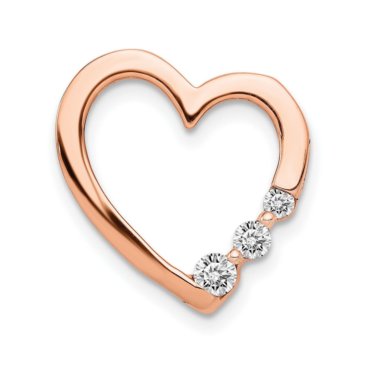 14k Rose Gold Open Heart Pendant with Diamonds, Romantic Sliding Charm for Women