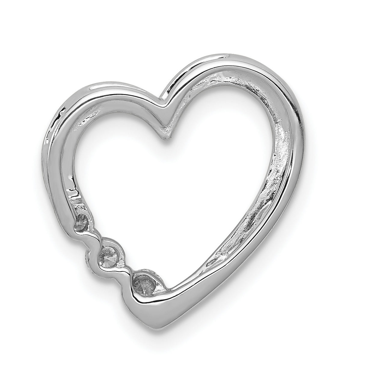 1/6ct Diamond Heart Chain Slide Charm Pendant in Real 14k White Gold