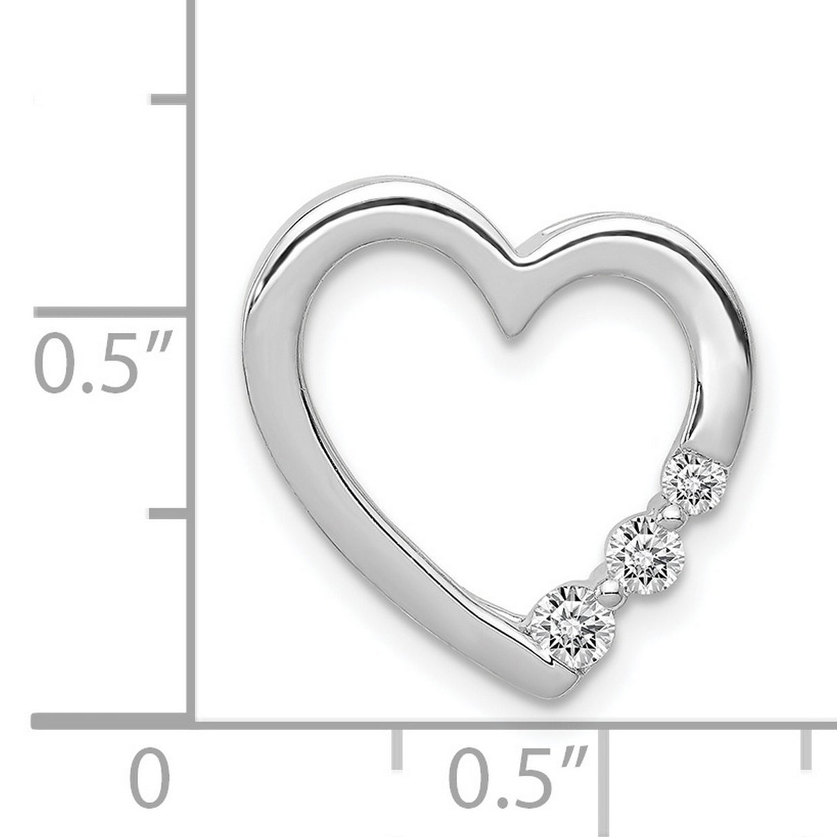 1/6ct Diamond Heart Chain Slide Charm Pendant in Real 14k White Gold