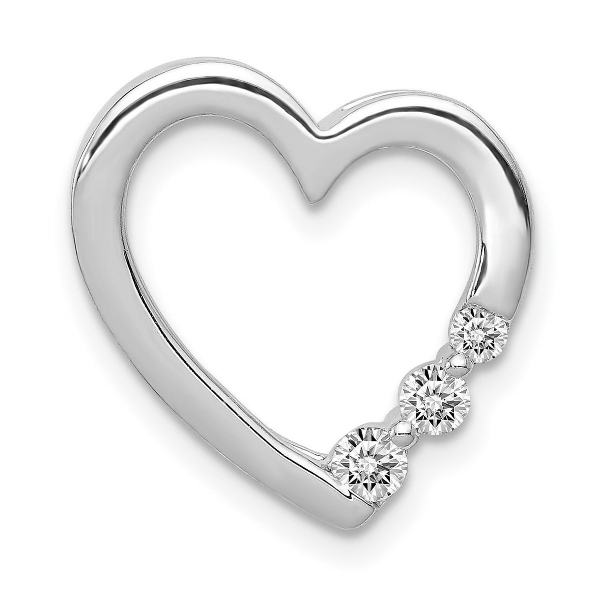 1/6ct Diamond Heart Chain Slide Charm Pendant in Real 14k White Gold