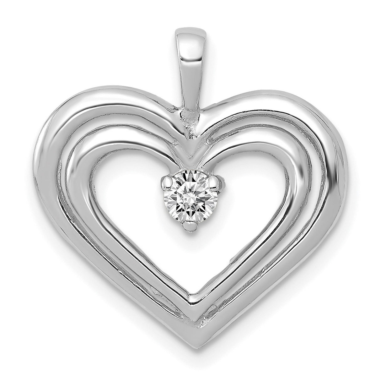 AA Diamond Double Heart Charm Pendant in Real 14k White Gold