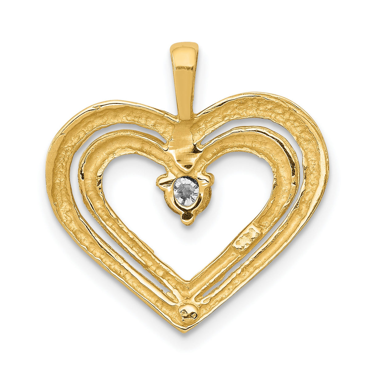 AA Diamond Double Heart Charm Pendant in Real 14k Yellow Gold
