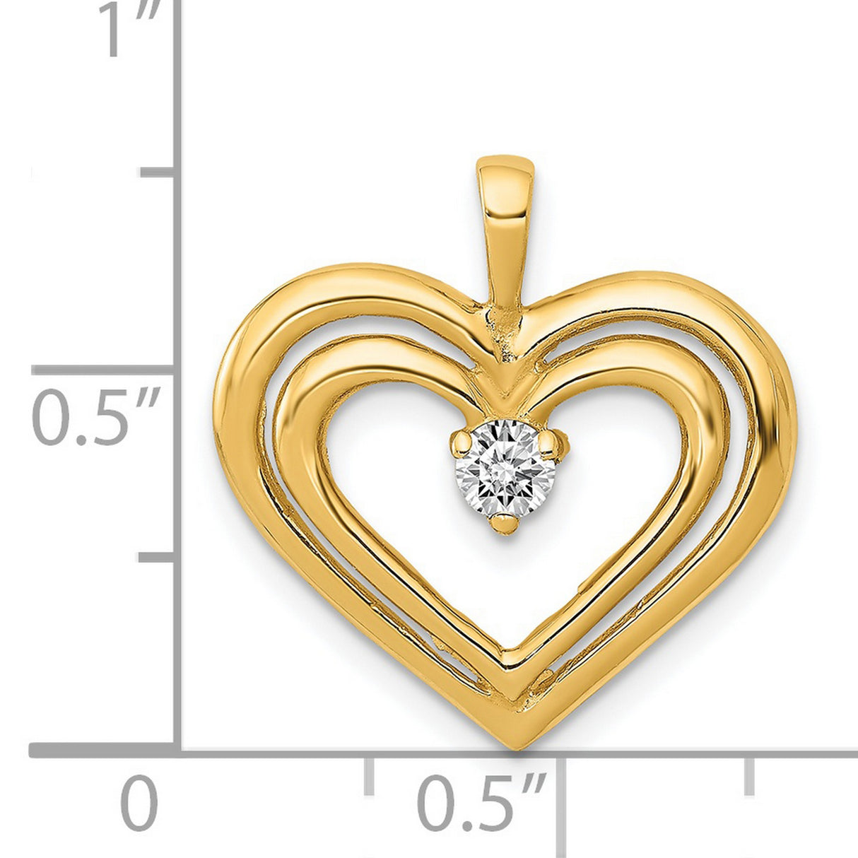 AA Diamond Double Heart Charm Pendant in Real 14k Yellow Gold