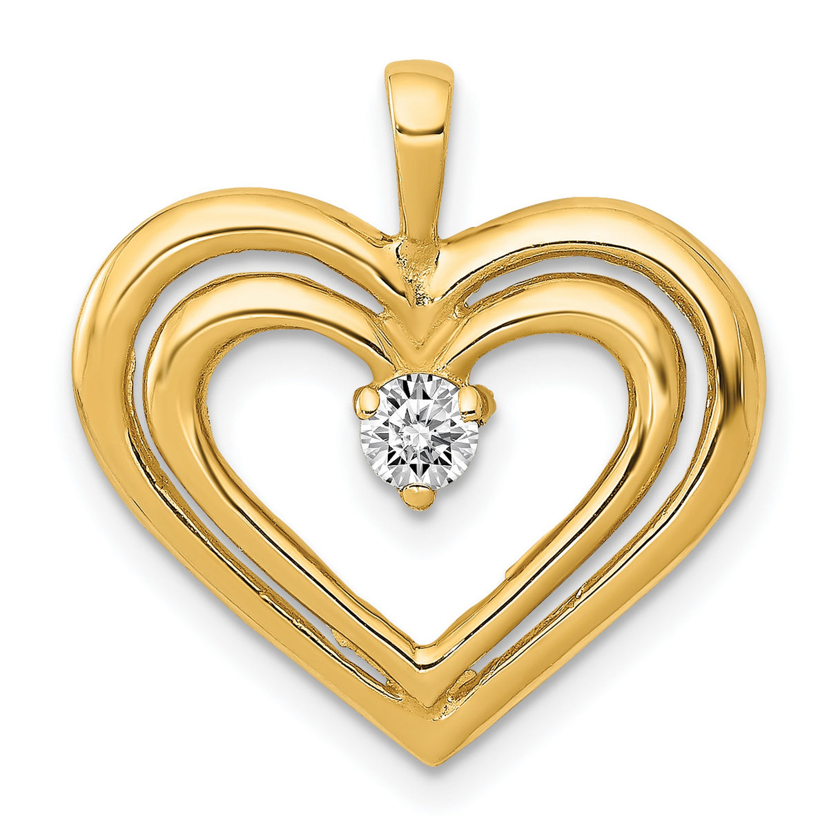 AA Diamond Double Heart Charm Pendant in Real 14k Yellow Gold