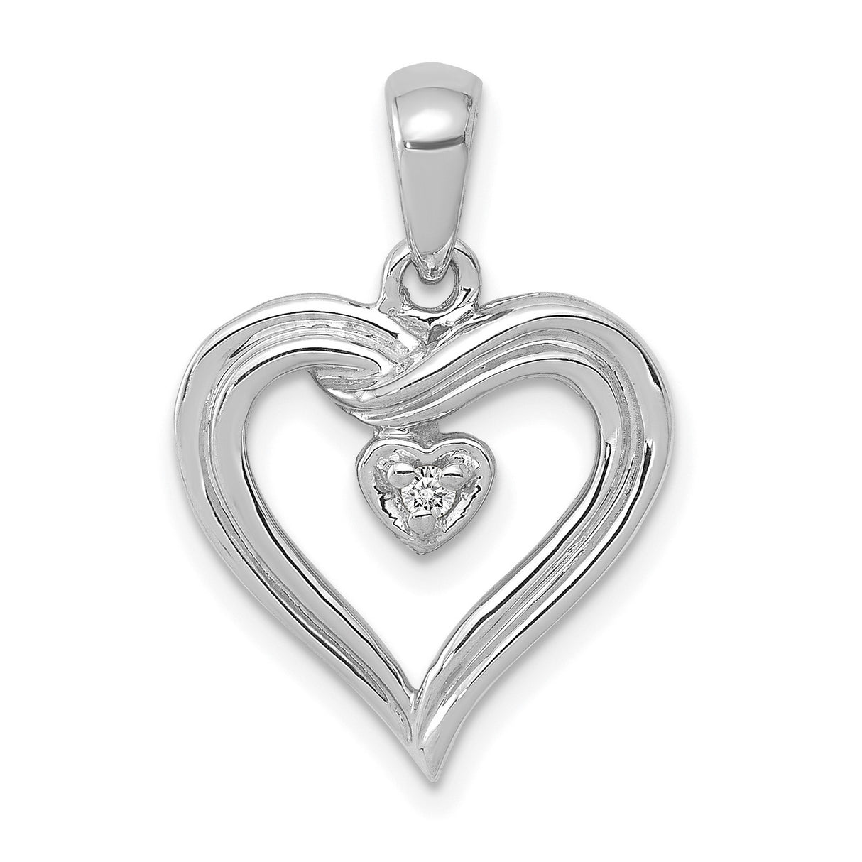 AA Diamond Heart Charm Pendant in Real 14k White Gold