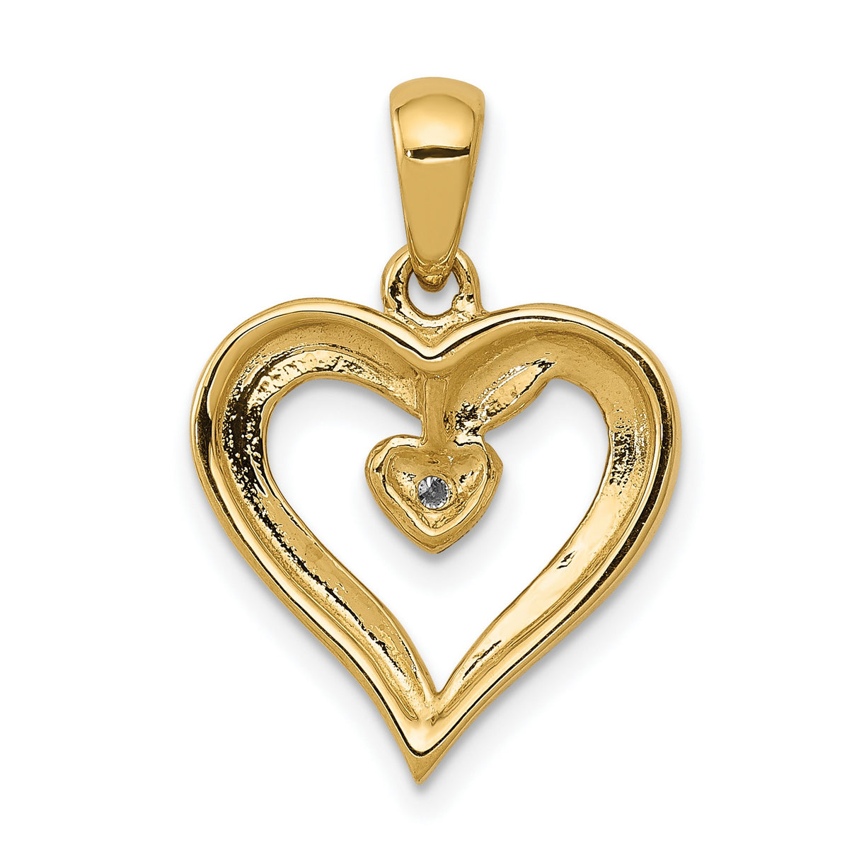 AA Diamond Heart Charm Pendant in Real 14k Yellow Gold