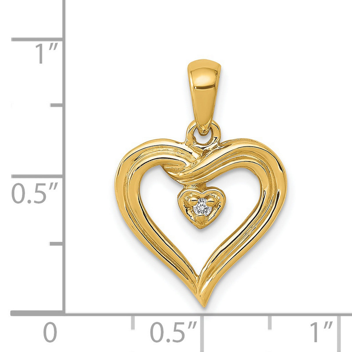 AA Diamond Heart Charm Pendant in Real 14k Yellow Gold