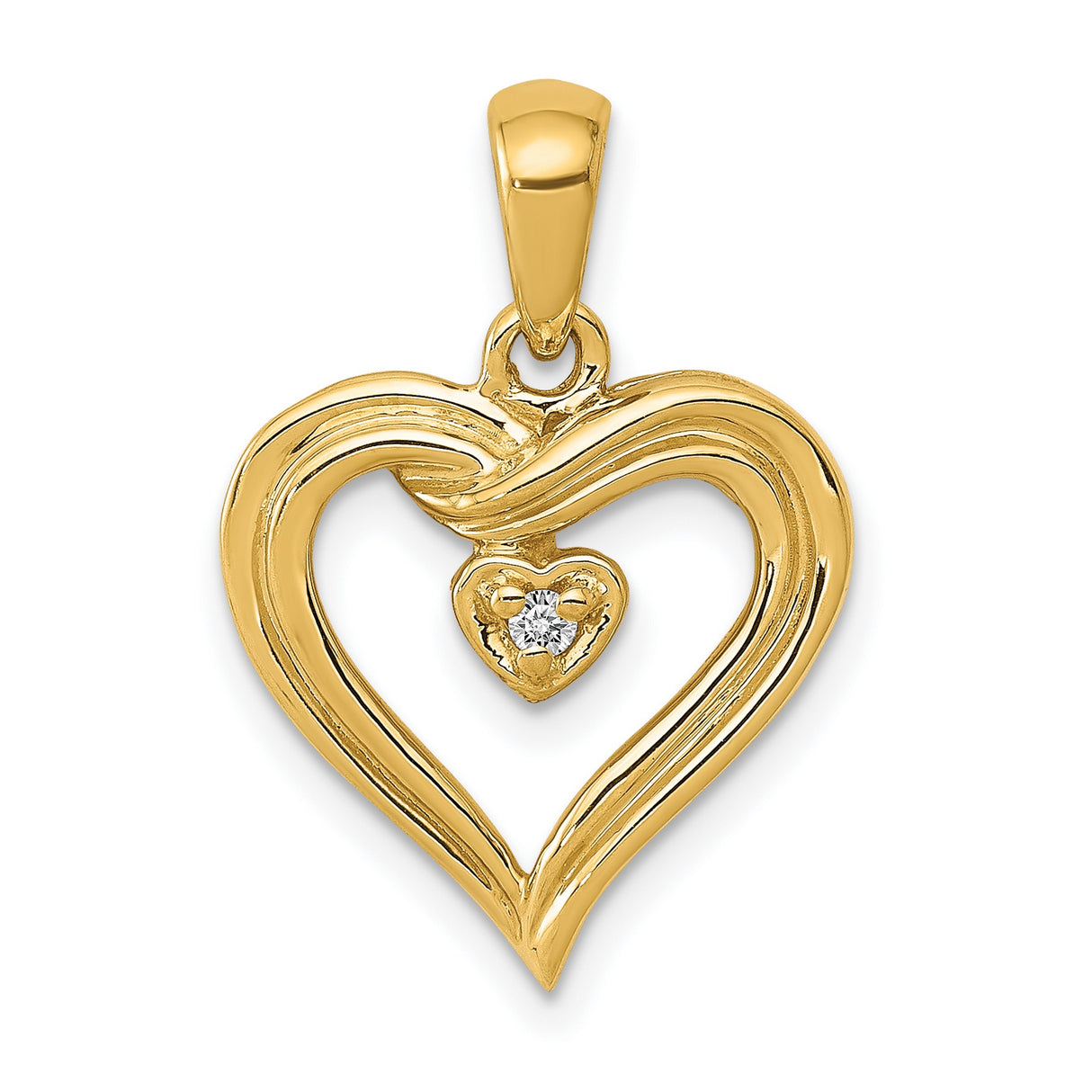 AA Diamond Heart Charm Pendant in Real 14k Yellow Gold