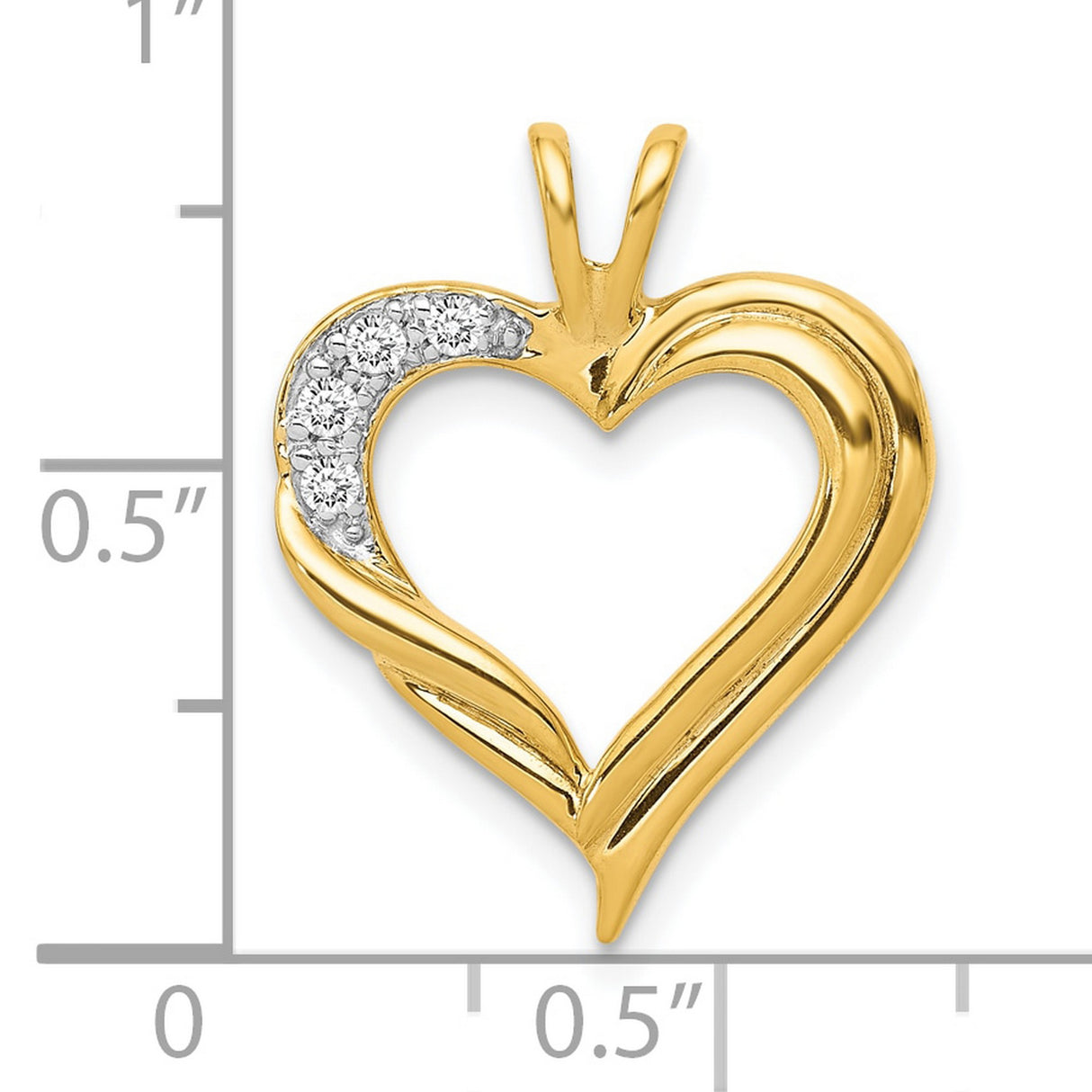 10k Yellow Gold Heart Pendant with Twisting Open Design and Round White Stones for Women