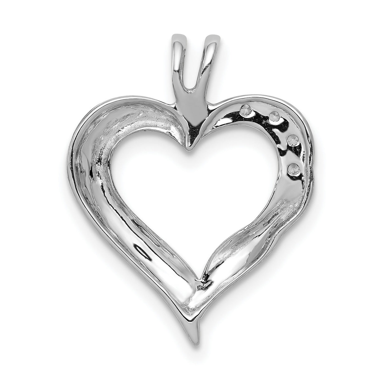 14k White Gold Heart Pendant with Diamond Accents, Open Flowing Heart Design for Women