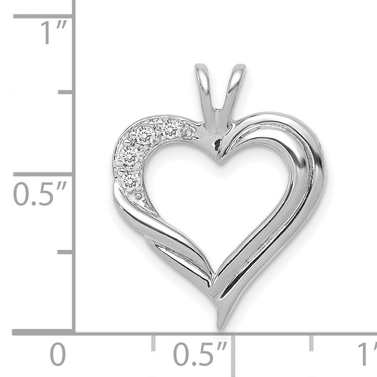 14k White Gold Heart Pendant with Diamond Accents, Open Flowing Heart Design for Women