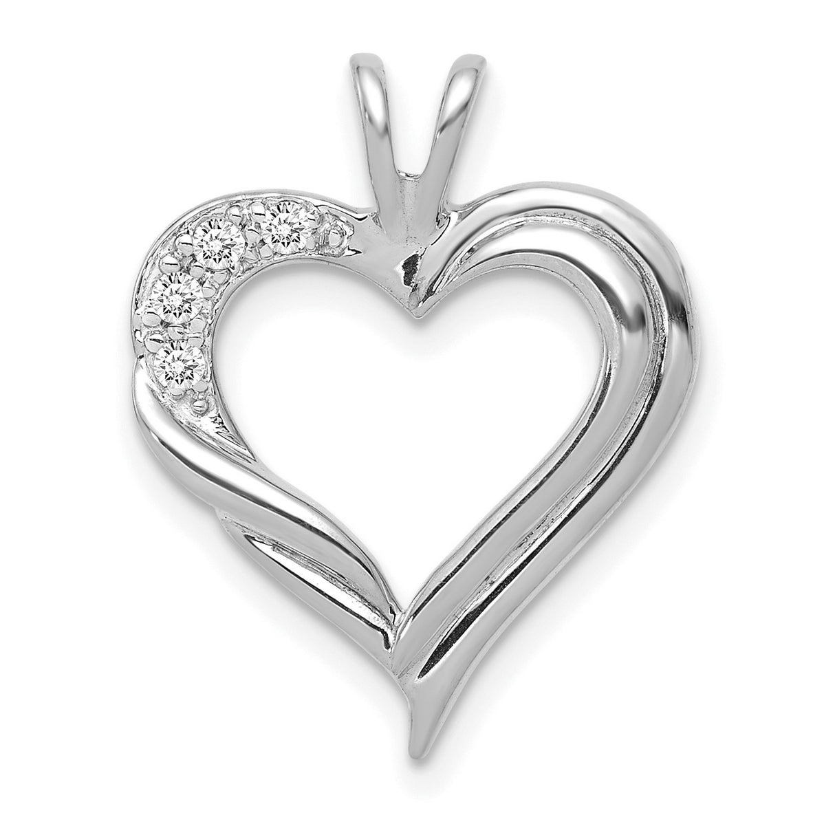 14k White Gold Heart Pendant with Diamond Accents, Open Flowing Heart Design for Women