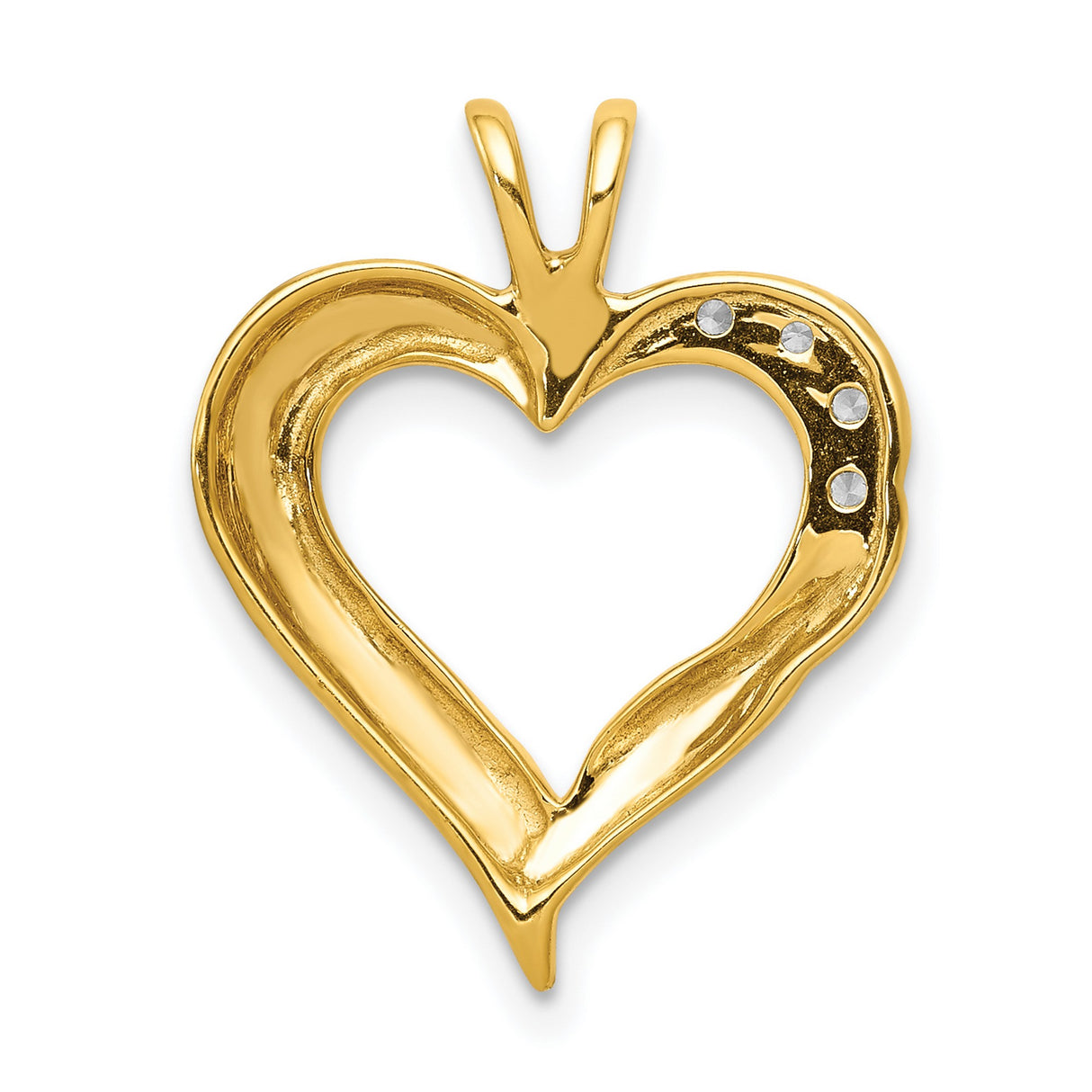 14k Yellow Gold Heart Pendant with Diamond Accent and Modern Open Heart Design for Women
