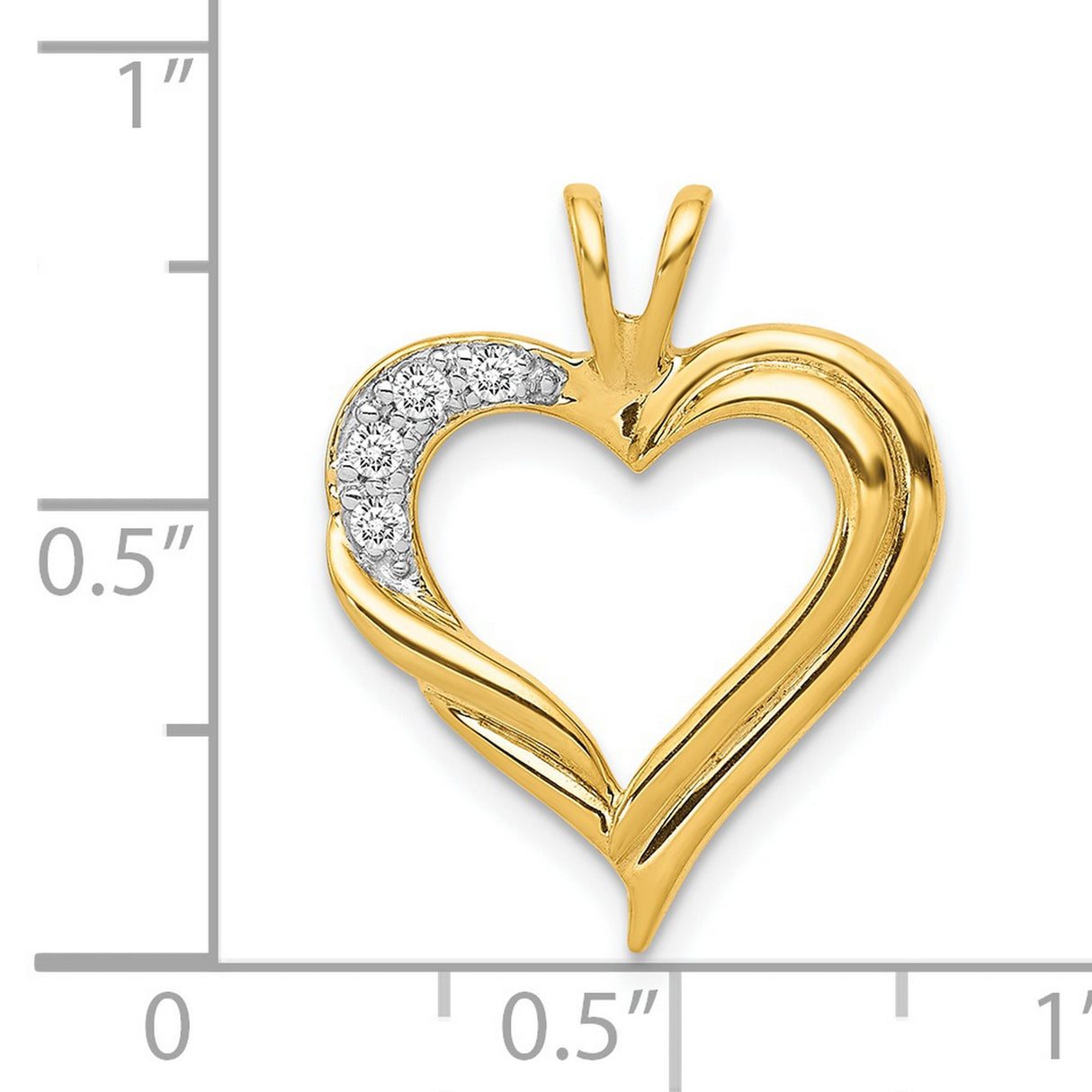 14k Yellow Gold Heart Pendant with Diamond Accent and Modern Open Heart Design for Women