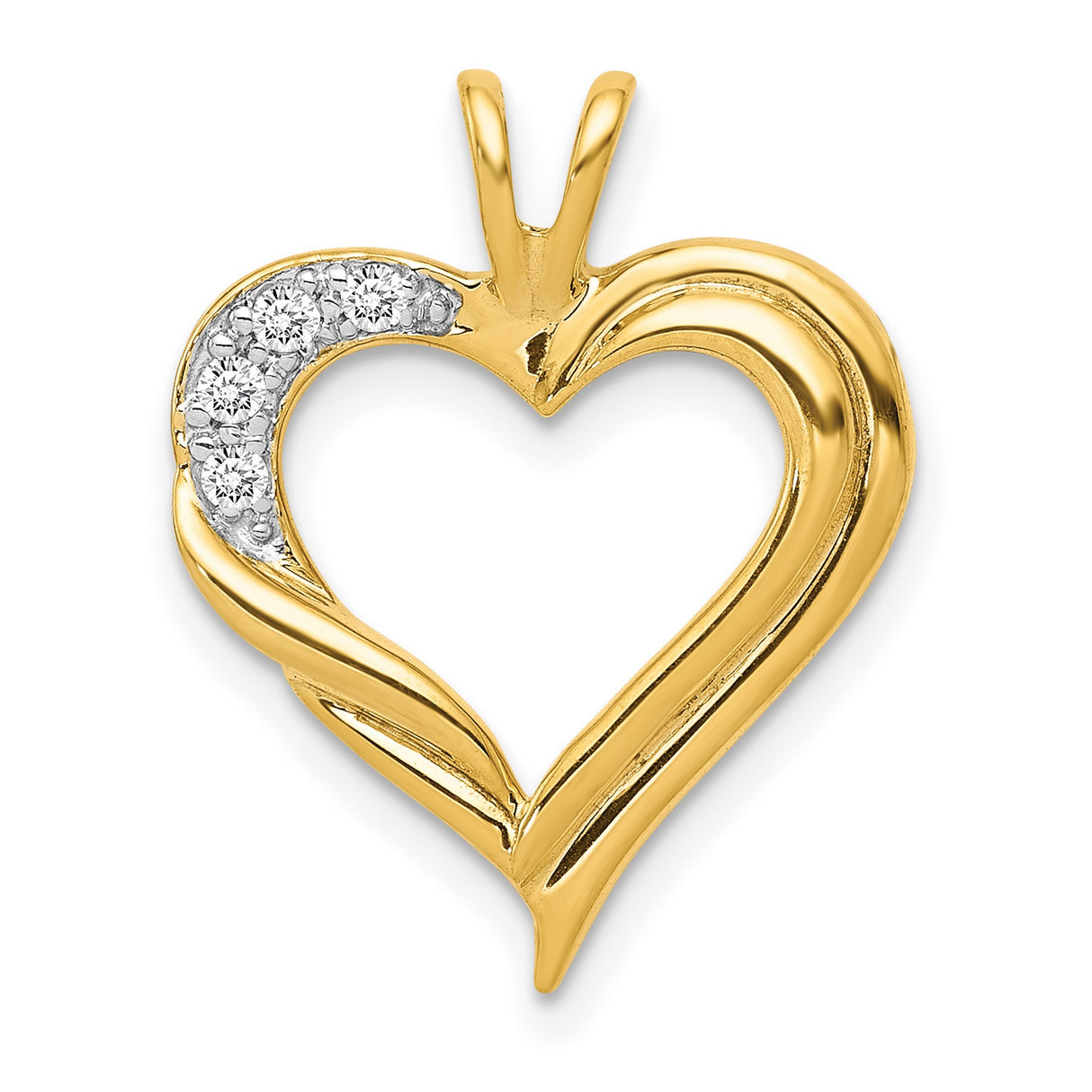 14k Yellow Gold Heart Pendant with Diamond Accent and Modern Open Heart Design for Women