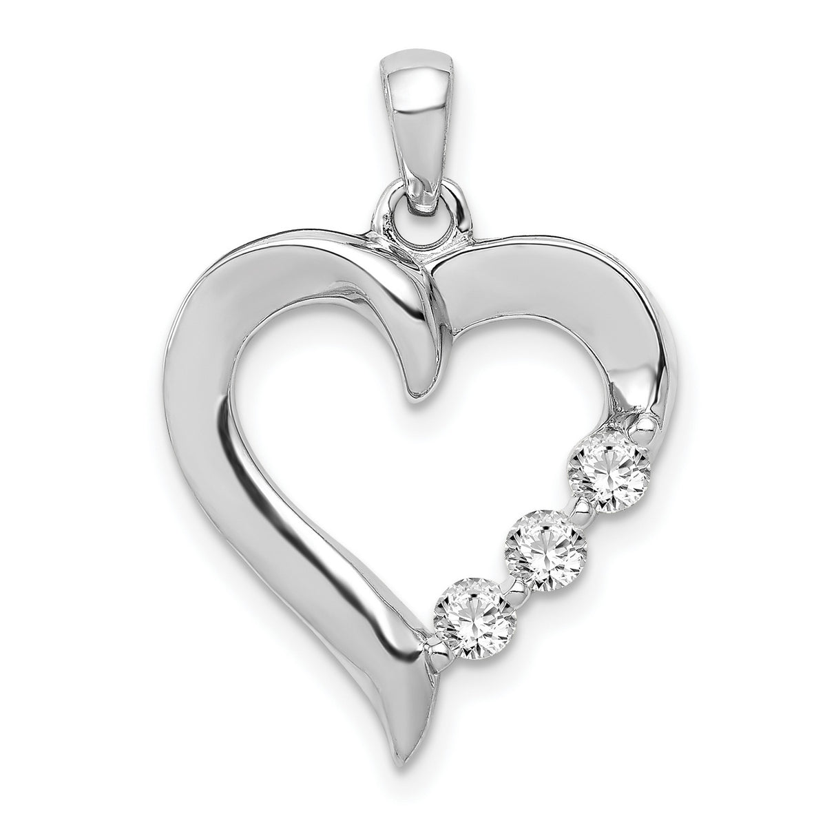14k White Gold Heart Pendant with Cubic Zirconia, Open Heart Minimalist Jewelry for Women