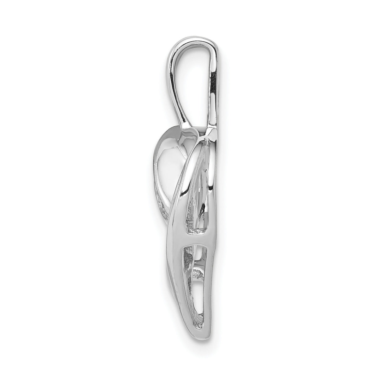 14k White Gold Heart Pendant with Baguette and Round Diamond Accents, Open Heart Design