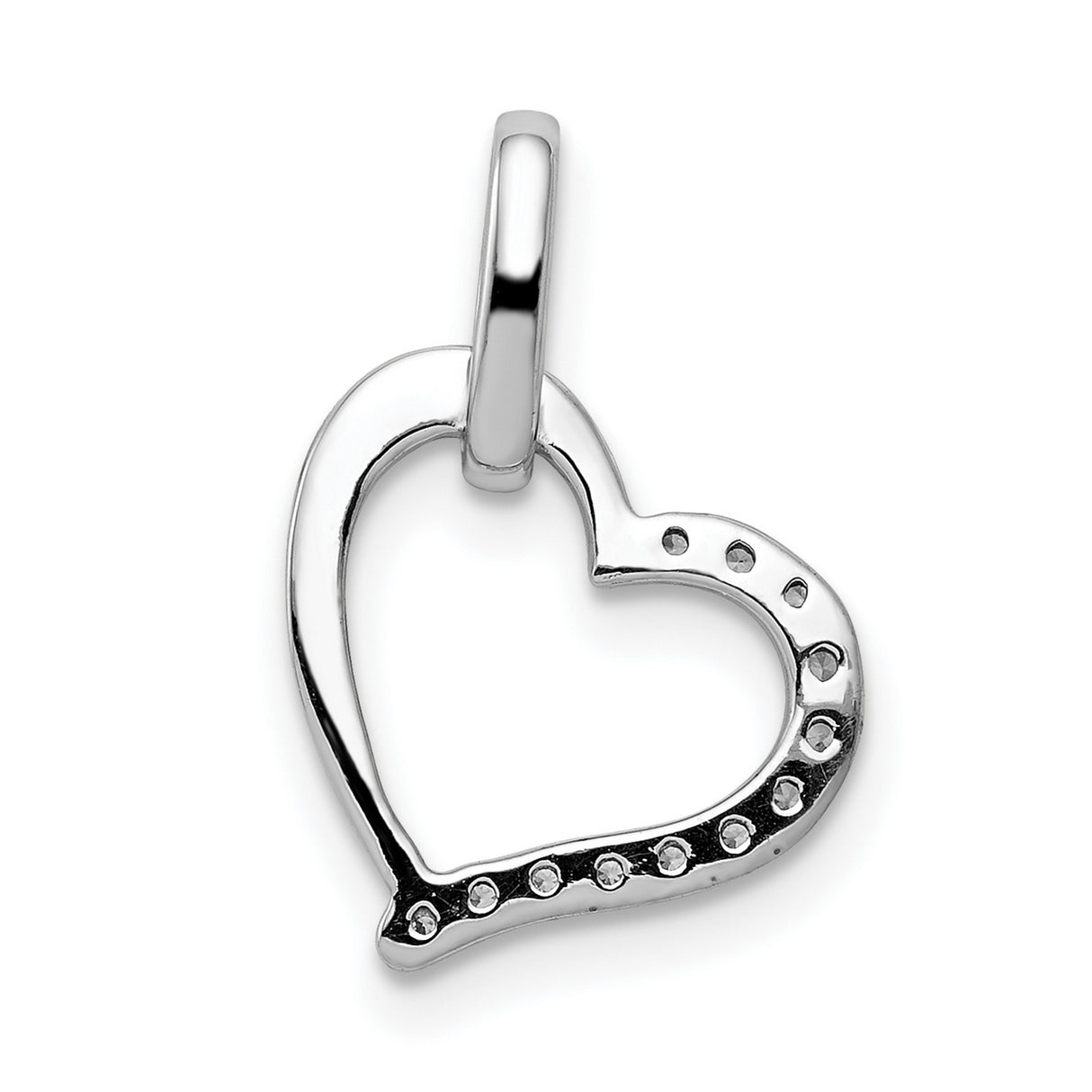 14k White Gold Heart Pendant with Diamonds, Open Heart Design for Women