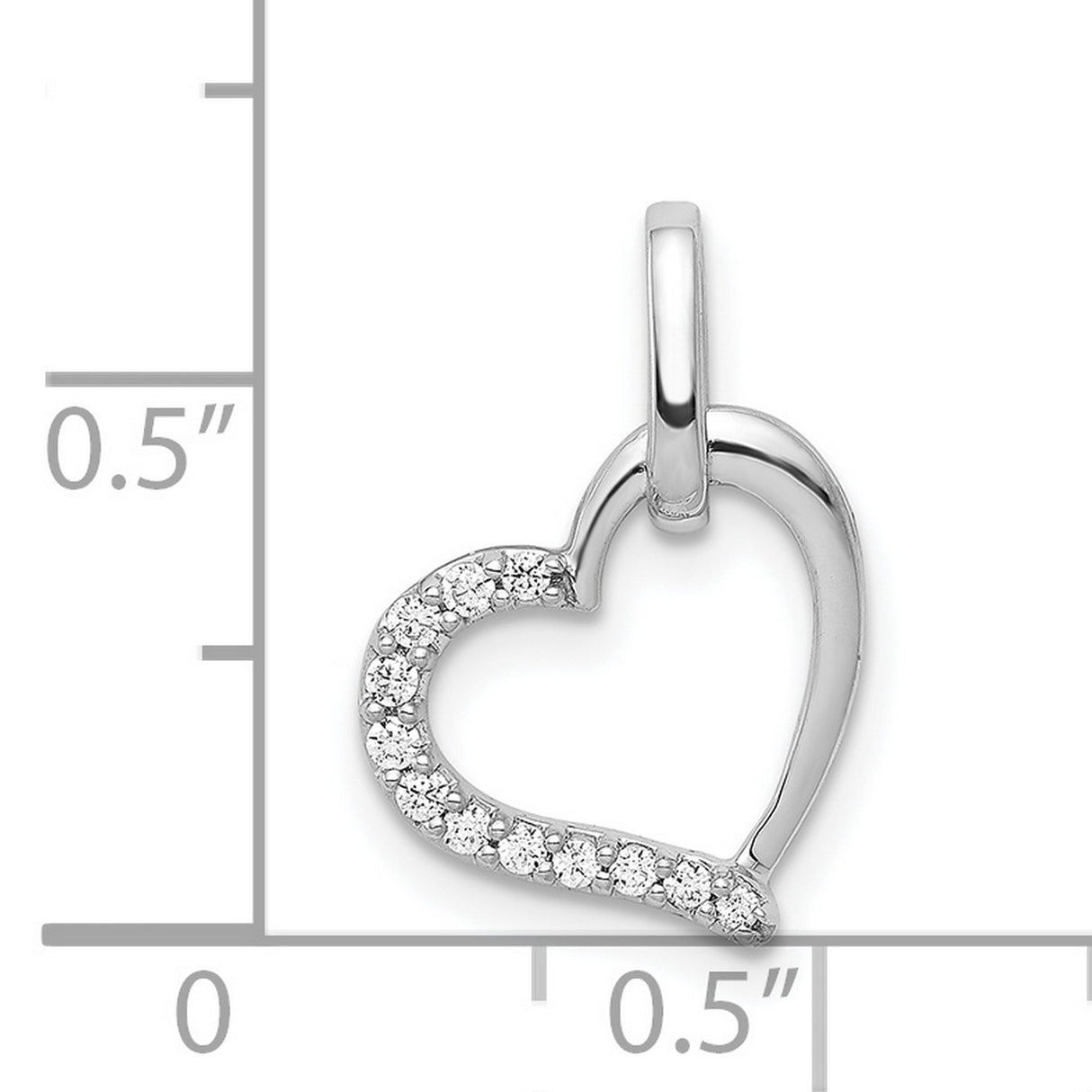 14k White Gold Heart Pendant with Diamonds, Open Heart Design for Women