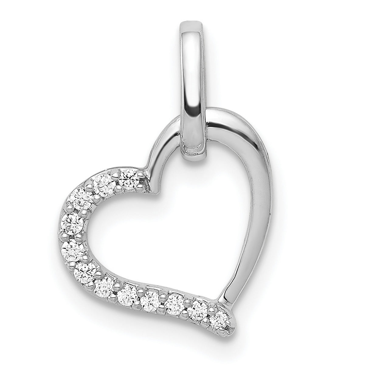 14k White Gold Heart Pendant with Diamonds, Open Heart Design for Women