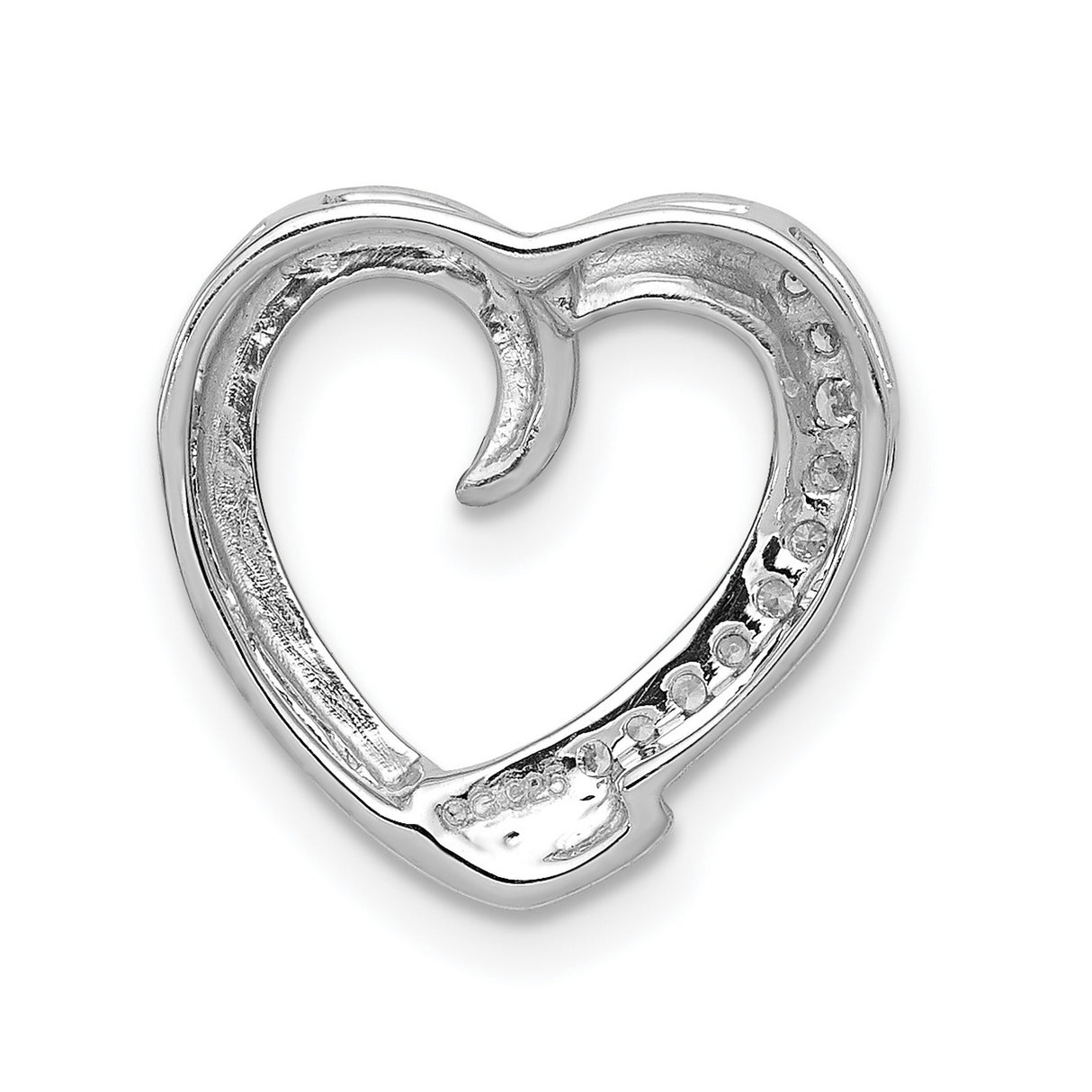 14k White Gold Heart Pendant with Round Diamonds, Open Heart Design for Women
