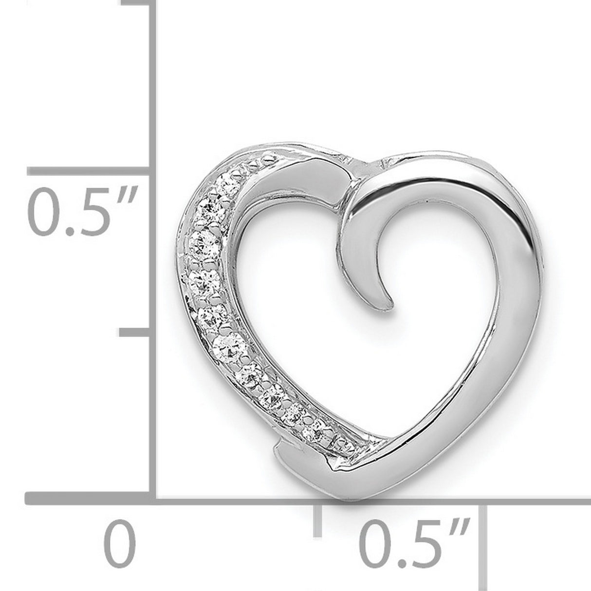 14k White Gold Heart Pendant with Round Diamonds, Open Heart Design for Women