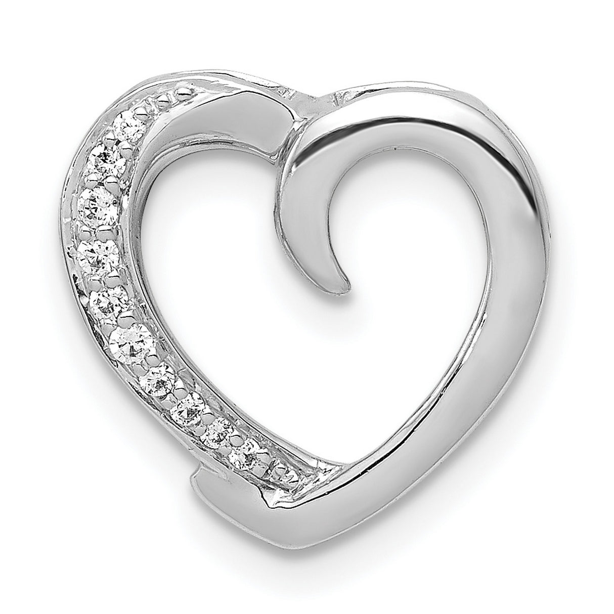 14k White Gold Heart Pendant with Round Diamonds, Open Heart Design for Women