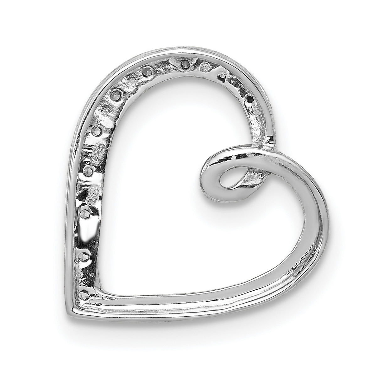 14k White Gold Open Heart Pendant with Round Cut Diamonds in Half Pave Design