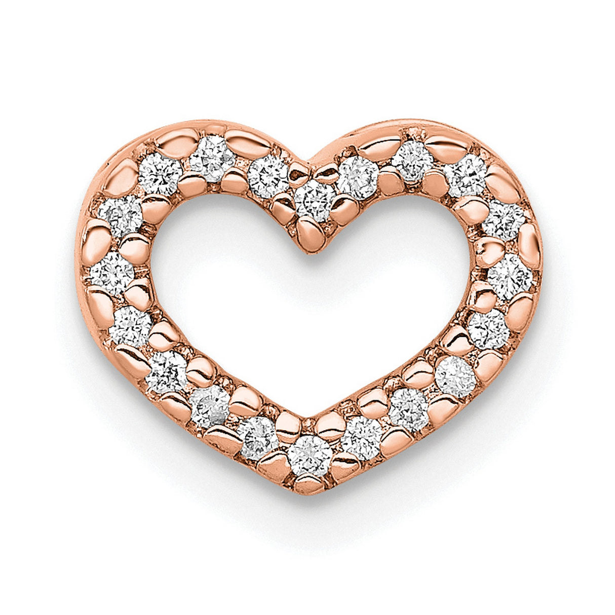 14k Rose Gold Heart Pendant with Diamond, Open Heart Romantic Charm for Women