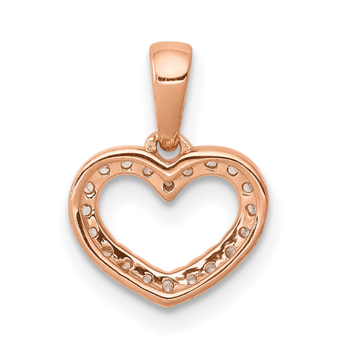 10k Rose Gold Heart Pendant with Open Heart Design and Clear Stones for Women