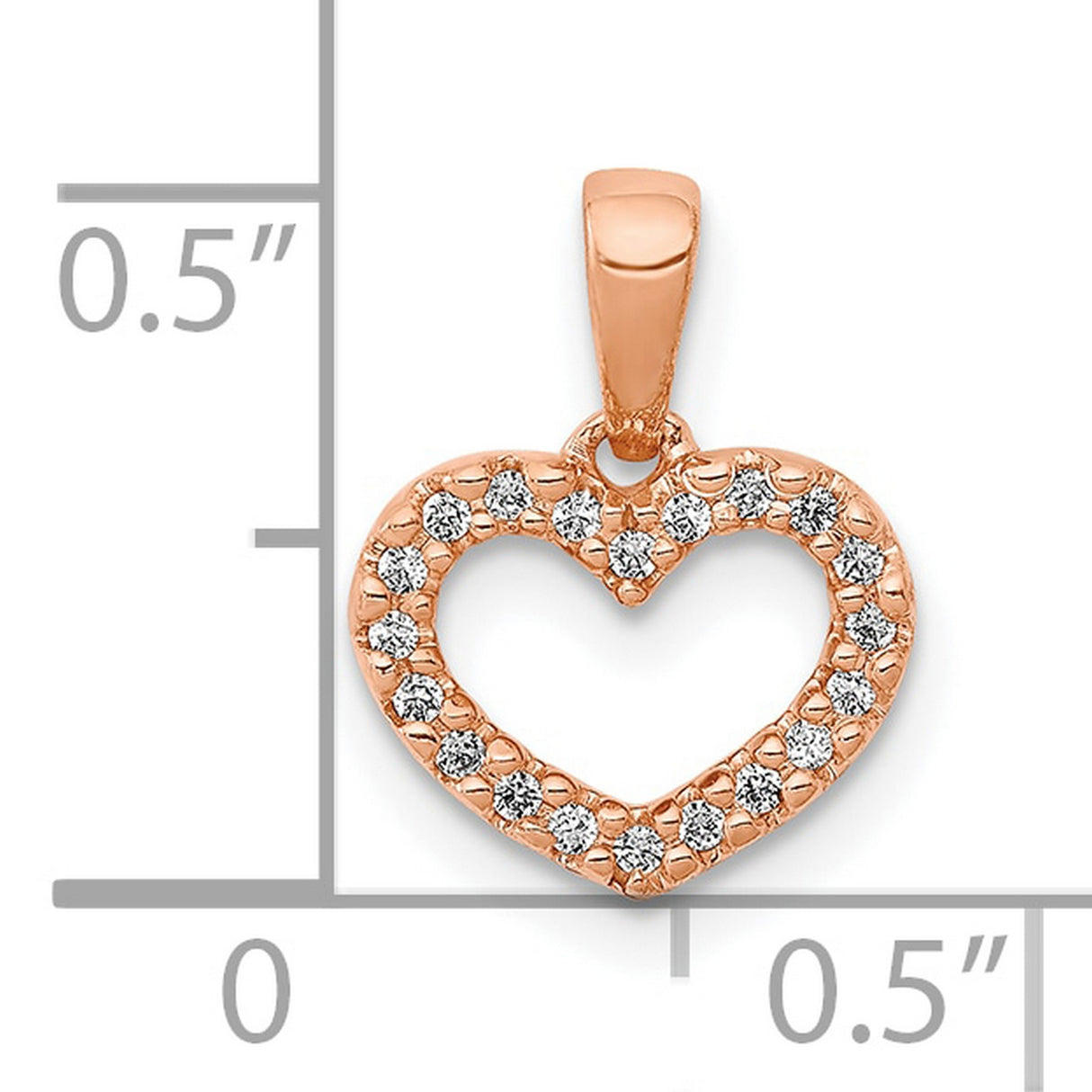 10k Rose Gold Heart Pendant with Open Heart Design and Clear Stones for Women