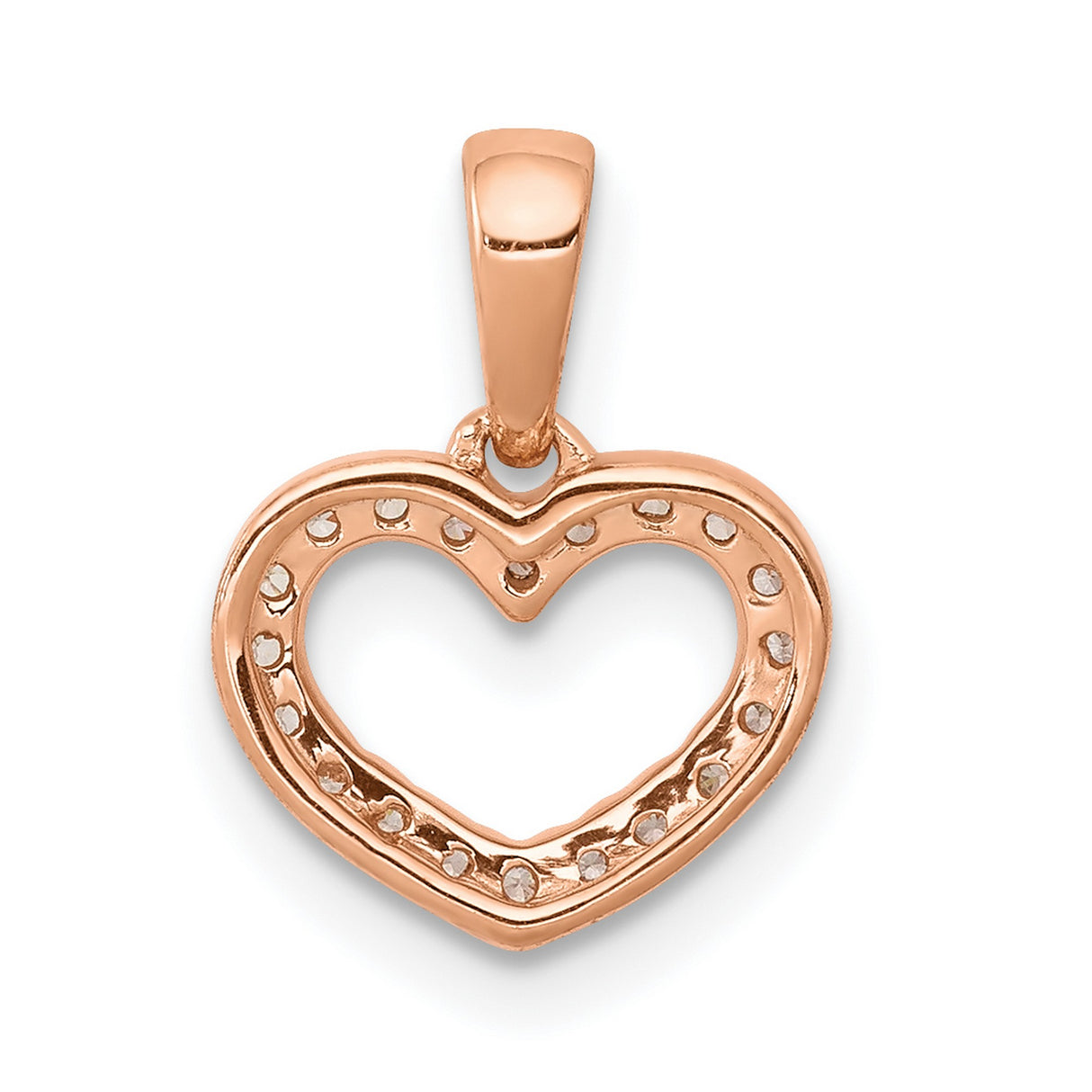 14k Rose Gold Heart Pendant with Diamond Accents, Hollow Open Heart Design for Women