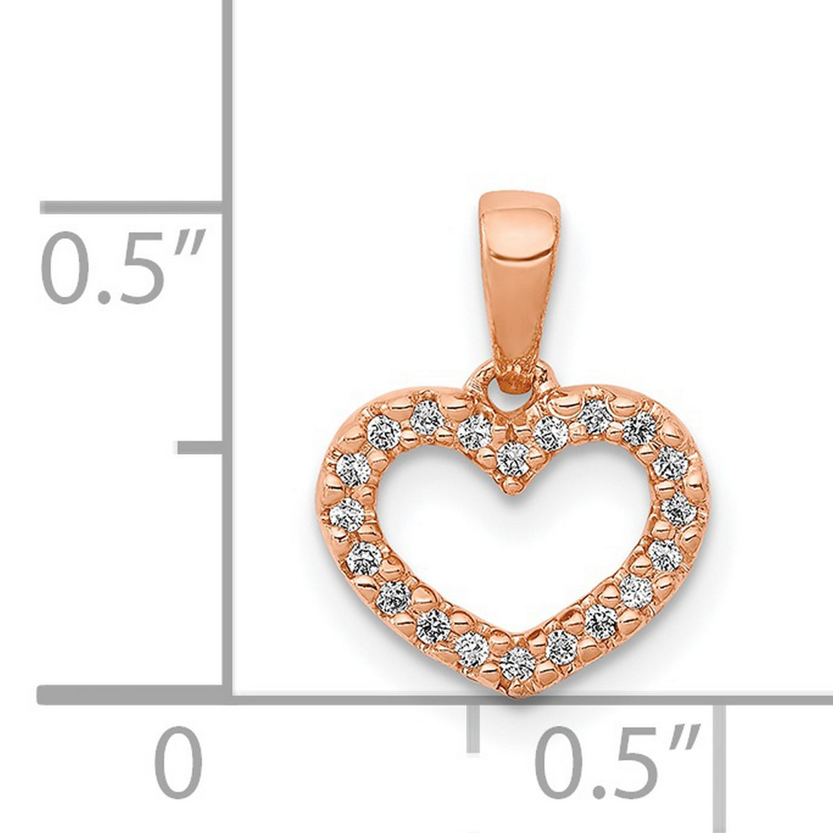14k Rose Gold Heart Pendant with Diamond Accents, Hollow Open Heart Design for Women